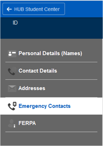 Screenshot of the Emergency Contacts tab.