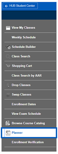 Screenshot of Manage Classes sub-navigation with Planner highlighted.