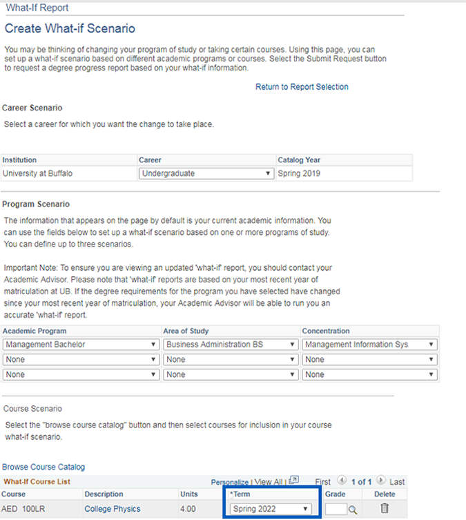 Screenshot of term being selected next to the grade box.