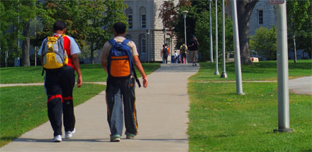 Students walking on UB's South Campus.