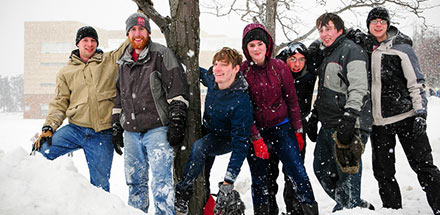 UB students enjoying the snow on UB's North Campus.
